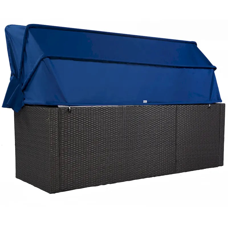 Outdoor Patio Rectangle Daybed with Retractable Canopy, Wicker Sectional Seating with Washable Cushions, Backyard, Porch