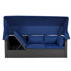 Outdoor Patio Rectangle Daybed with Retractable Canopy, Wicker Sectional Seating with Washable Cushions, Backyard, Porch