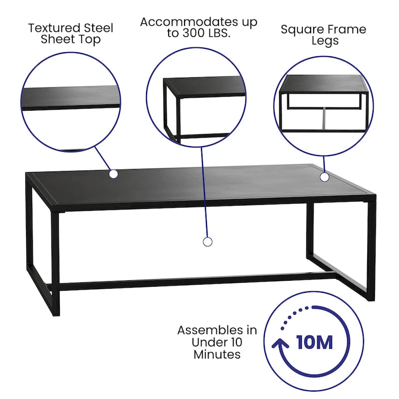 All-Weather Commercial Grade Indoor/Outdoor Steel Patio Coffee Table - 32D x 45W x 15H