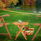 Seven Seas Teak Round Outdoor Teak Wood Folding Picnic Table with Carry Handle