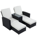 5 Piece Rattan Wicker Outdoor Chaise Lounge Recliner Back Adjustable with white cushions - 83*56
