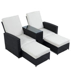 5 Piece Rattan Wicker Outdoor Chaise Lounge Recliner Back Adjustable with white cushions - 83*56