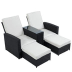 5 Piece Rattan Wicker Outdoor Chaise Lounge Recliner Back Adjustable with white cushions - 83*56