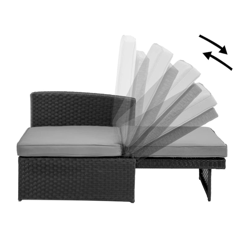 5 Piece Rattan Wicker Outdoor Chaise Lounge Recliner Back Adjustable with white cushions - 83*56