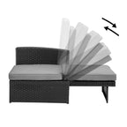 5 Piece Rattan Wicker Outdoor Chaise Lounge Recliner Back Adjustable with white cushions - 83*56