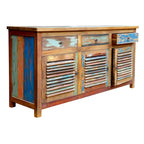 Reclaimed Teak Wood Media Console with 3 Doors & 3 Drawers – Natural Multi, Rustic Style