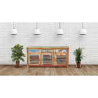 Reclaimed Teak Wood Media Console with 3 Doors & 3 Drawers – Natural Multi, Rustic Style