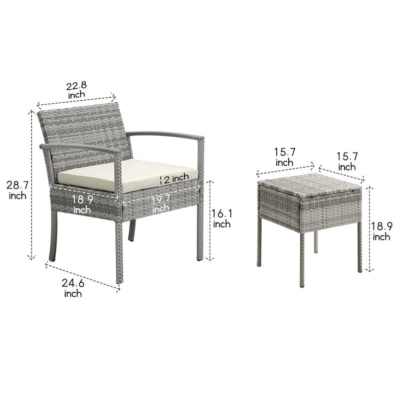 3-piece Patio Wicker ConversationSet with Coffee Table