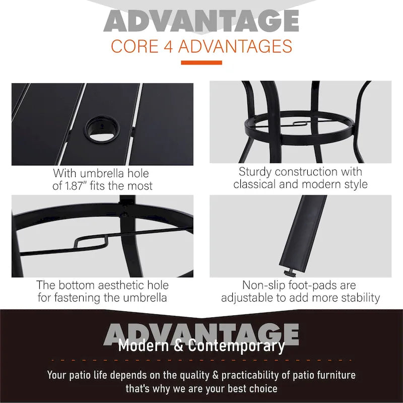 MAISON ARTS 5 Piece Metal Patio Dining Set, 4 Swivel Armrest Chairs with Cushion and 37.8 Round Table with 1.57 Umbrella Hole