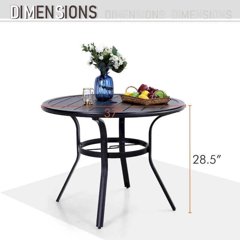 MAISON ARTS 5 Piece Metal Patio Dining Set, 4 Swivel Armrest Chairs with Cushion and 37.8 Round Table with 1.57 Umbrella Hole