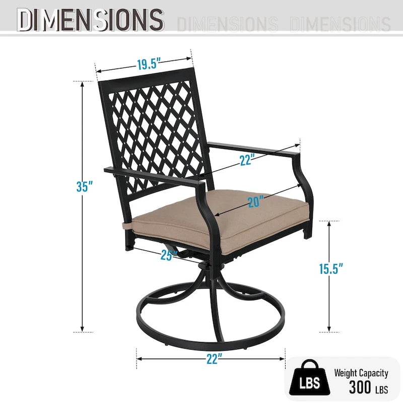 MAISON ARTS Rectangle Metal Table and 6 Swivel Chairs with Cushion 7-Piece Metal Outdoor Patio Dining Sets