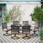 MAISON ARTS Rectangle Metal Table and 6 Swivel Chairs with Cushion 7-Piece Metal Outdoor Patio Dining Sets