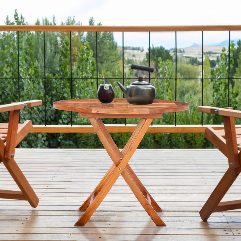 Chic Teak California Teak Wood Outdoor Folding Bistro Dining Table, 36 inch
