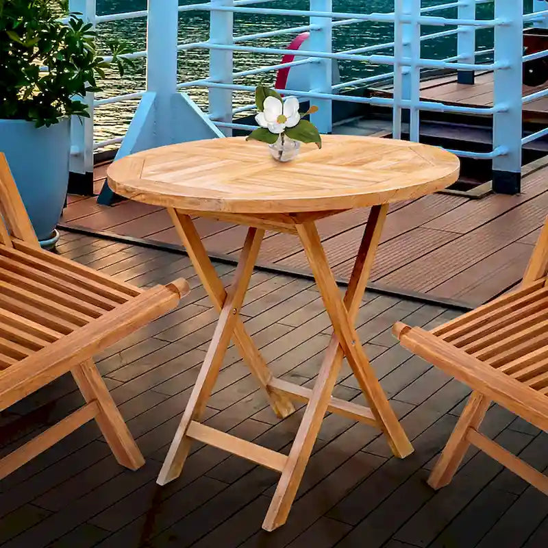 Chic Teak California Teak Wood Outdoor Folding Bistro Dining Table, 36 inch