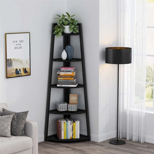 5-Tier Corner Shelf Tower – White / Black / Brown / White & Gold, Freestanding Style