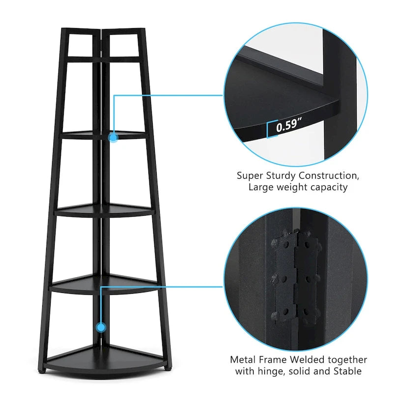 5-Tier Corner Shelf Tower – White / Black / Brown / White & Gold, Freestanding Style