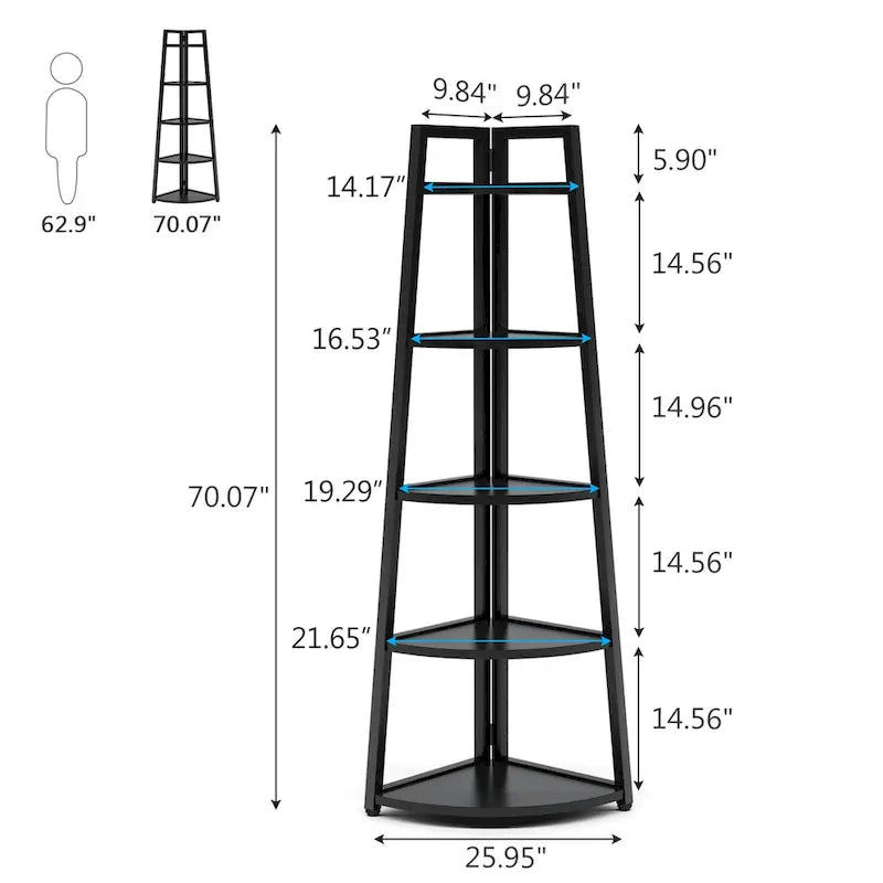 5-Tier Corner Shelf Tower – White / Black / Brown / White & Gold, Freestanding Style