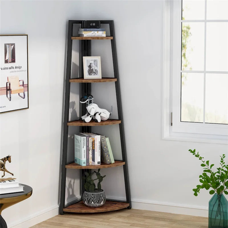 5-Tier Corner Shelf Tower – White / Black / Brown / White & Gold, Freestanding Style