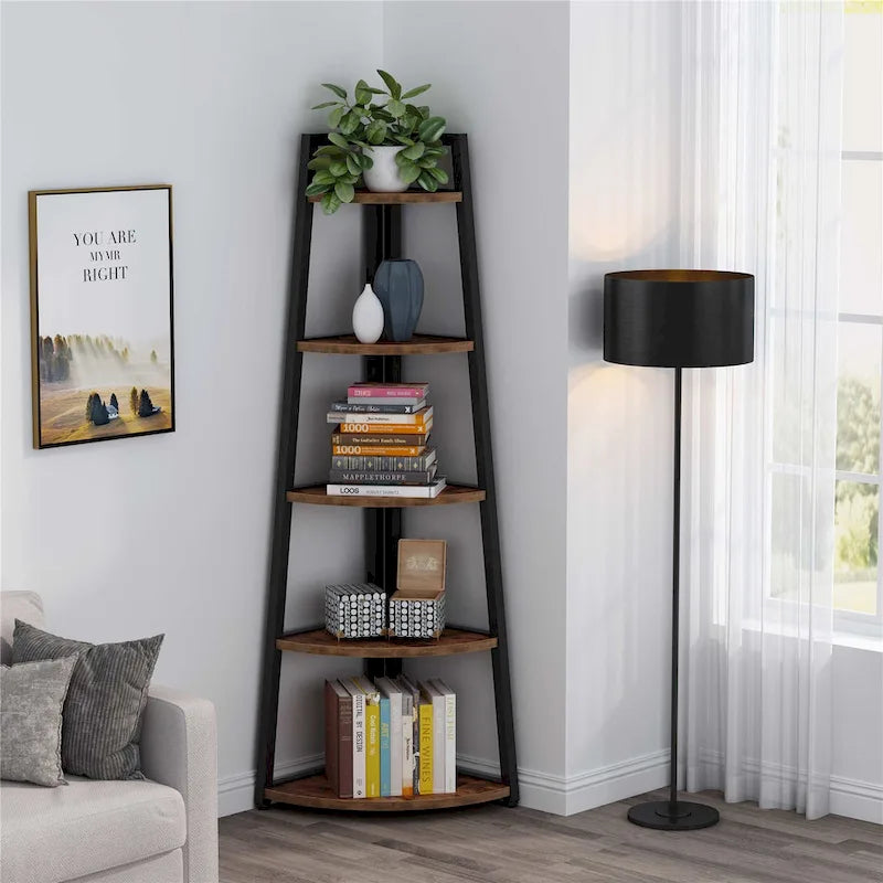 5-Tier Corner Shelf Tower – White / Black / Brown / White & Gold, Freestanding Style