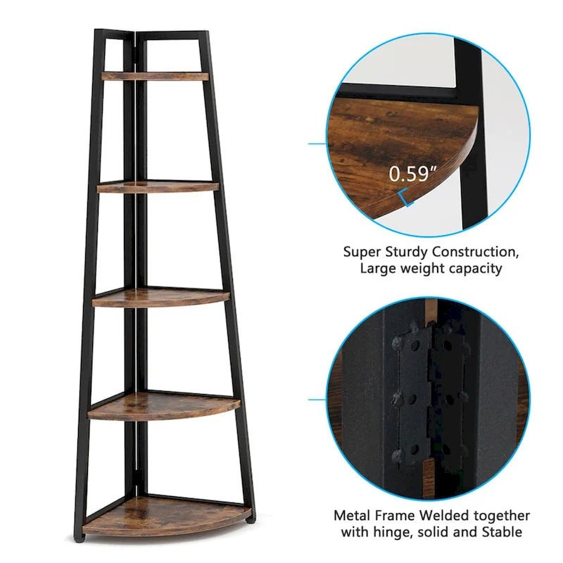 5-Tier Corner Shelf Tower – White / Black / Brown / White & Gold, Freestanding Style