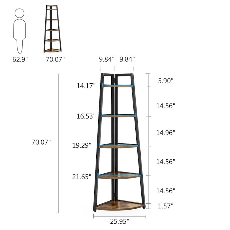 5-Tier Corner Shelf Tower – White / Black / Brown / White & Gold, Freestanding Style