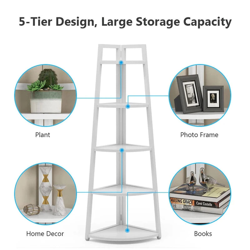 5-Tier Corner Shelf Tower – White / Black / Brown / White & Gold, Freestanding Style