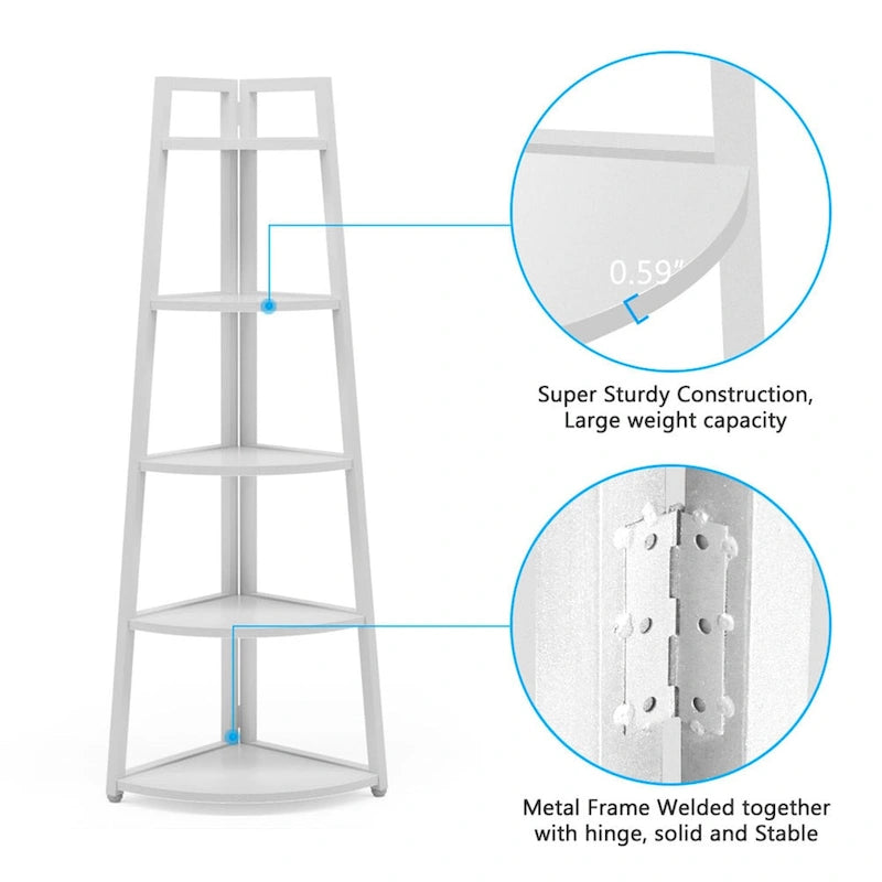 5-Tier Corner Shelf Tower – White / Black / Brown / White & Gold, Freestanding Style