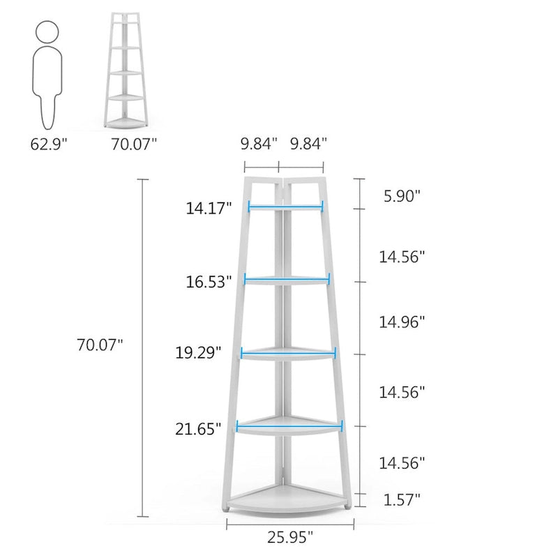 5-Tier Corner Shelf Tower – White / Black / Brown / White & Gold, Freestanding Style