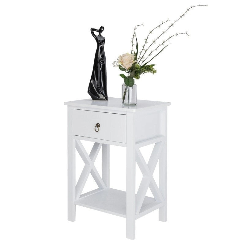MDF Bedside Table with 2 Drawers – Brown / White / Black, Modern Style, Single