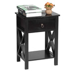 MDF Bedside Table with 2 Drawers – Brown / White / Black, Modern Style, Single