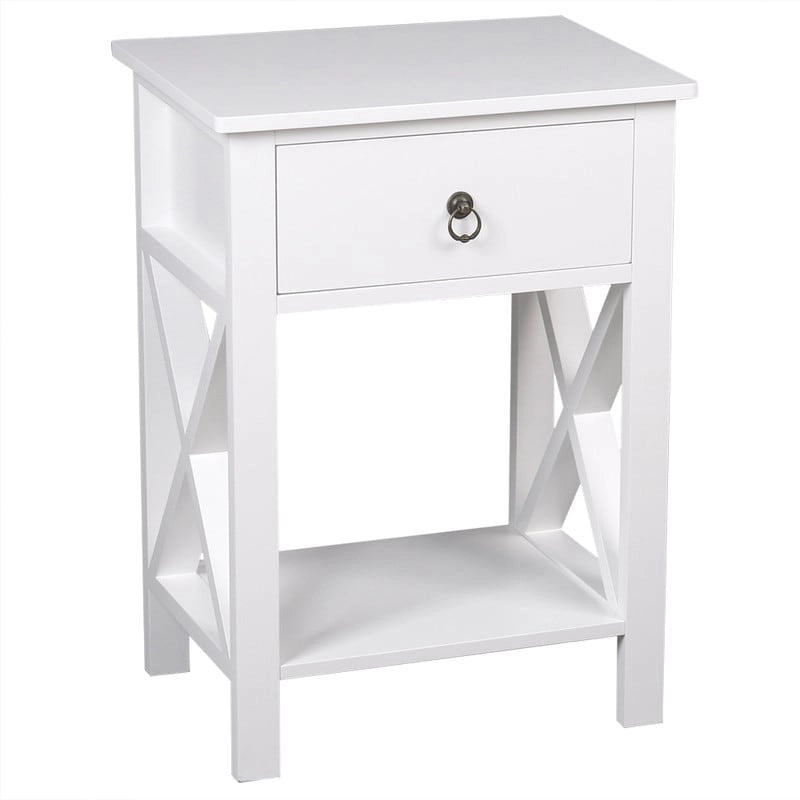 MDF Bedside Table with 2 Drawers – Brown / White / Black, Modern Style, Single