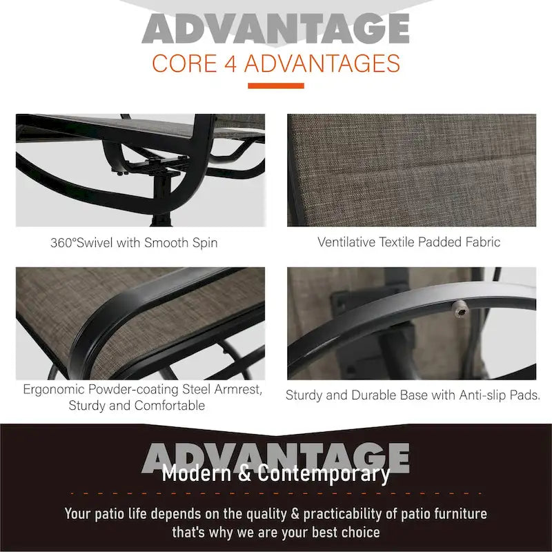 MAISON ARTS 3-Piece Metal Bistro Patio Dining Furniture Set