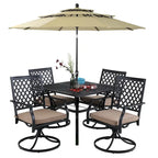 MAISON ARTS 6-Piece Metal Patio Dining Set: 4 Swivel Chairs, 1 Steel Frame Square 37 Table and 1x10ft 3-Tier Red Umbrella