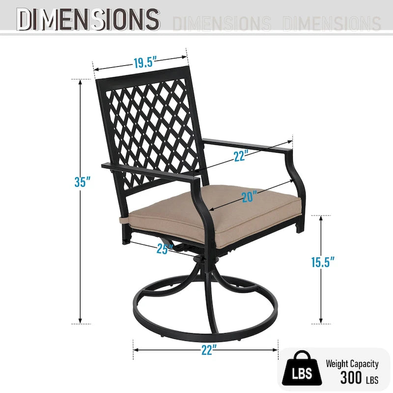 MAISON ARTS 6-Piece Metal Patio Dining Set: 4 Swivel Chairs, 1 Steel Frame Square 37 Table and 1x10ft 3-Tier Red Umbrella