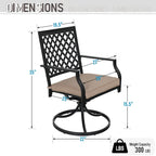 MAISON ARTS 6-Piece Metal Patio Dining Set: 4 Swivel Chairs, 1 Steel Frame Square 37 Table and 1x10ft 3-Tier Red Umbrella