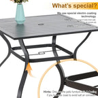 MAISON ARTS 6-Piece Metal Patio Dining Set: 4 Swivel Chairs, 1 Steel Frame Square 37 Table and 1x10ft 3-Tier Red Umbrella