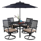 MAISON ARTS 6-Piece Metal Patio Dining Set: 4 Swivel Chairs, 1 Steel Frame Square 37 Table and 1x10ft 3-Tier Red Umbrella