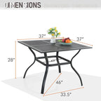 MAISON ARTS 6-Piece Metal Patio Dining Set: 4 Swivel Chairs, 1 Steel Frame Square 37 Table and 1x10ft 3-Tier Red Umbrella