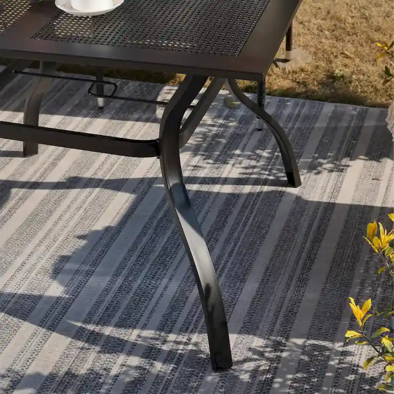 MAISON ARTS 6-Piece Metal Patio Dining Set: 4 Swivel Chairs, 1 Steel Frame Square 37 Table and 1x10ft 3-Tier Red Umbrella