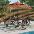 MAISON ARTS 6-Piece Metal Patio Dining Set: 4 Swivel Chairs, 1 Steel Frame Square 37 Table and 1x10ft 3-Tier Red Umbrella