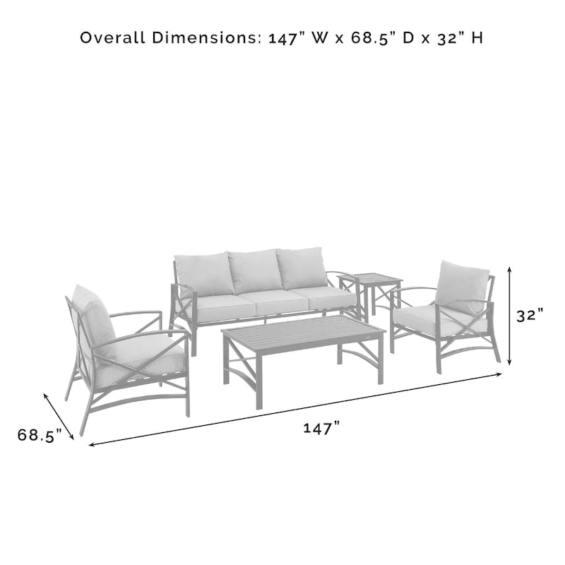 Crosley Kaplan 5Pc Outdoor Sofa Set - 147 W x 68.5 D x 32 H