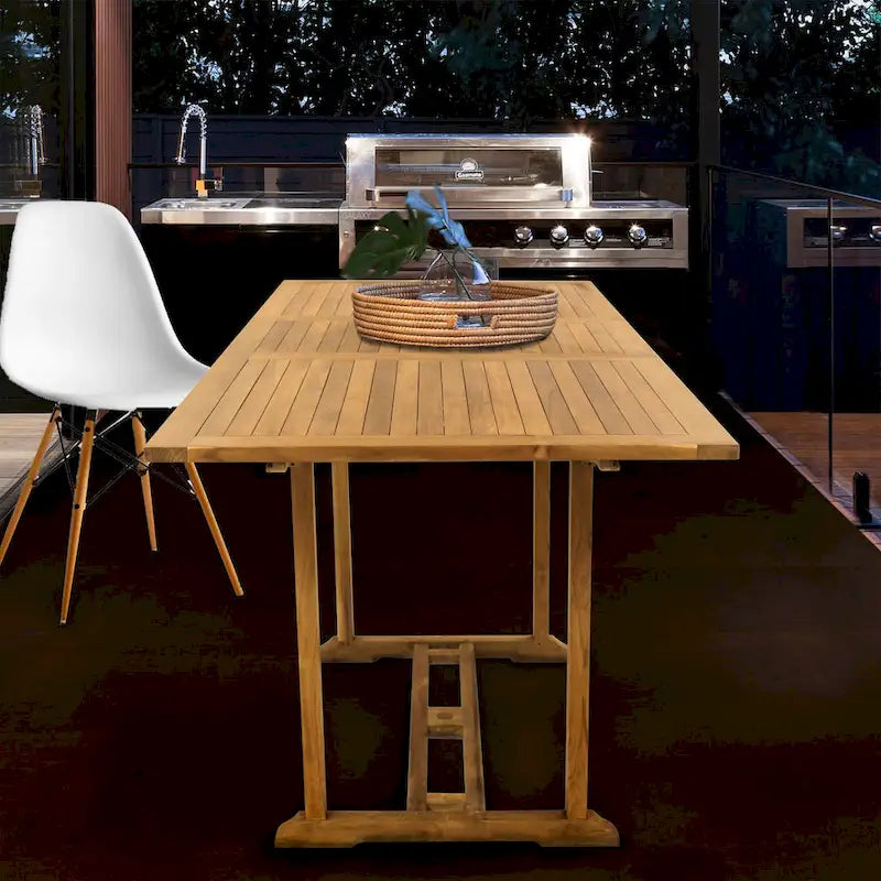 Chic Teak Elzas Rectangular Teak Wood Outdoor Extension Bar Table, 71 to 95 inch (Table Only)