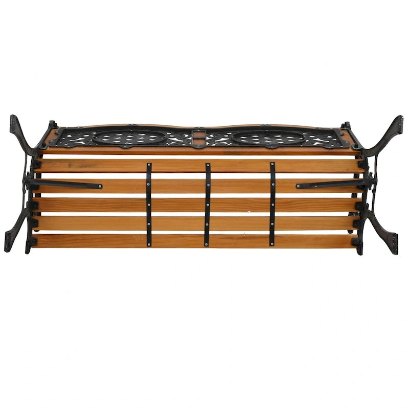49 Garden Bench Outdoor Patio Park Chair Furniture Hardwood Slats Cast Iron Frame