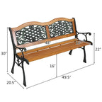 49 Garden Bench Outdoor Patio Park Chair Furniture Hardwood Slats Cast Iron Frame