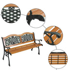 49 Garden Bench Outdoor Patio Park Chair Furniture Hardwood Slats Cast Iron Frame