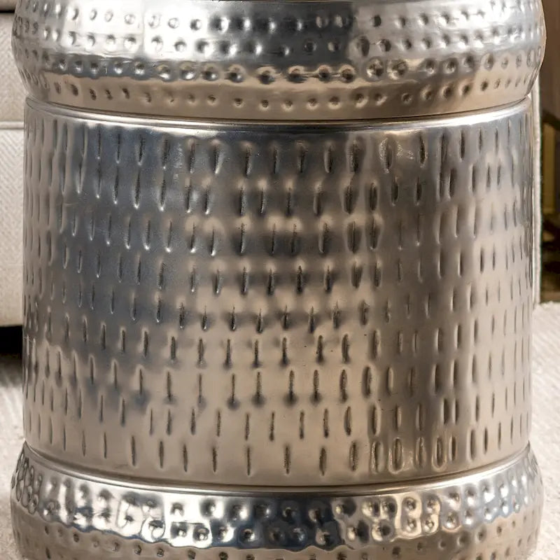 Preston Set of 2 Nickle Outdoor Stools - L) 16 x 16 x 18 S) 14.5 x 14.5 x 15.5