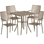 28 Square Indoor-Outdoor Steel Patio Table Set with 4 Square Back Chairs