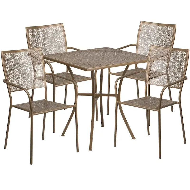 28 Square Indoor-Outdoor Steel Patio Table Set with 4 Square Back Chairs