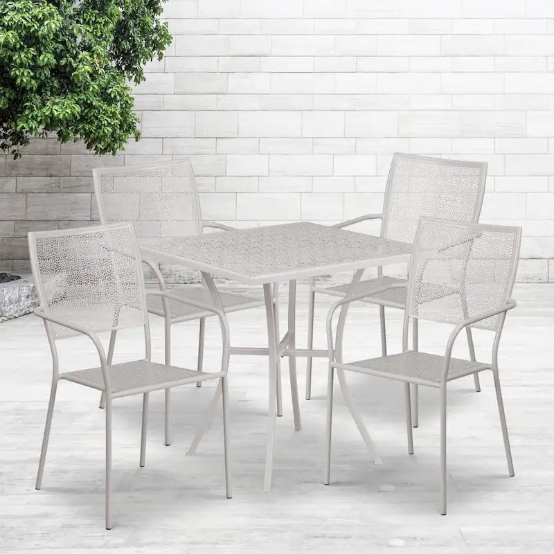28 Square Indoor-Outdoor Steel Patio Table Set with 4 Square Back Chairs