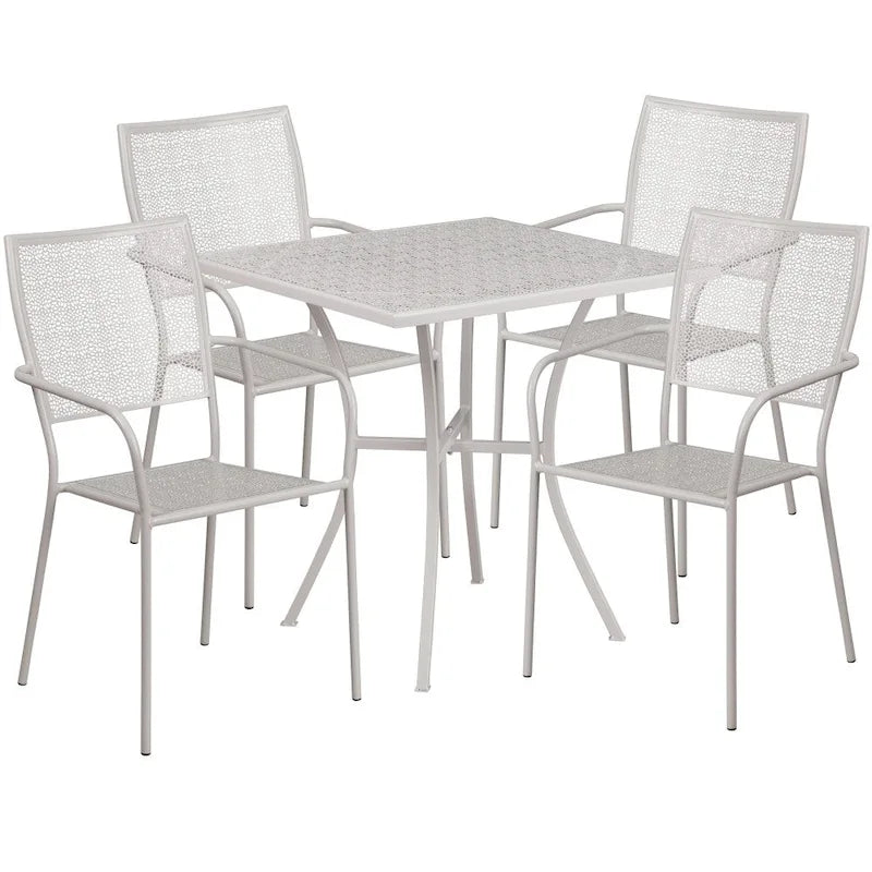 28 Square Indoor-Outdoor Steel Patio Table Set with 4 Square Back Chairs